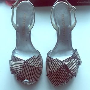 Bruno Frisoni silver striped bow pumps